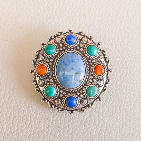Carolyn Pollack Relios Sterling Silver Multi-Stone Pendant Brooch - Picture 1 of 6